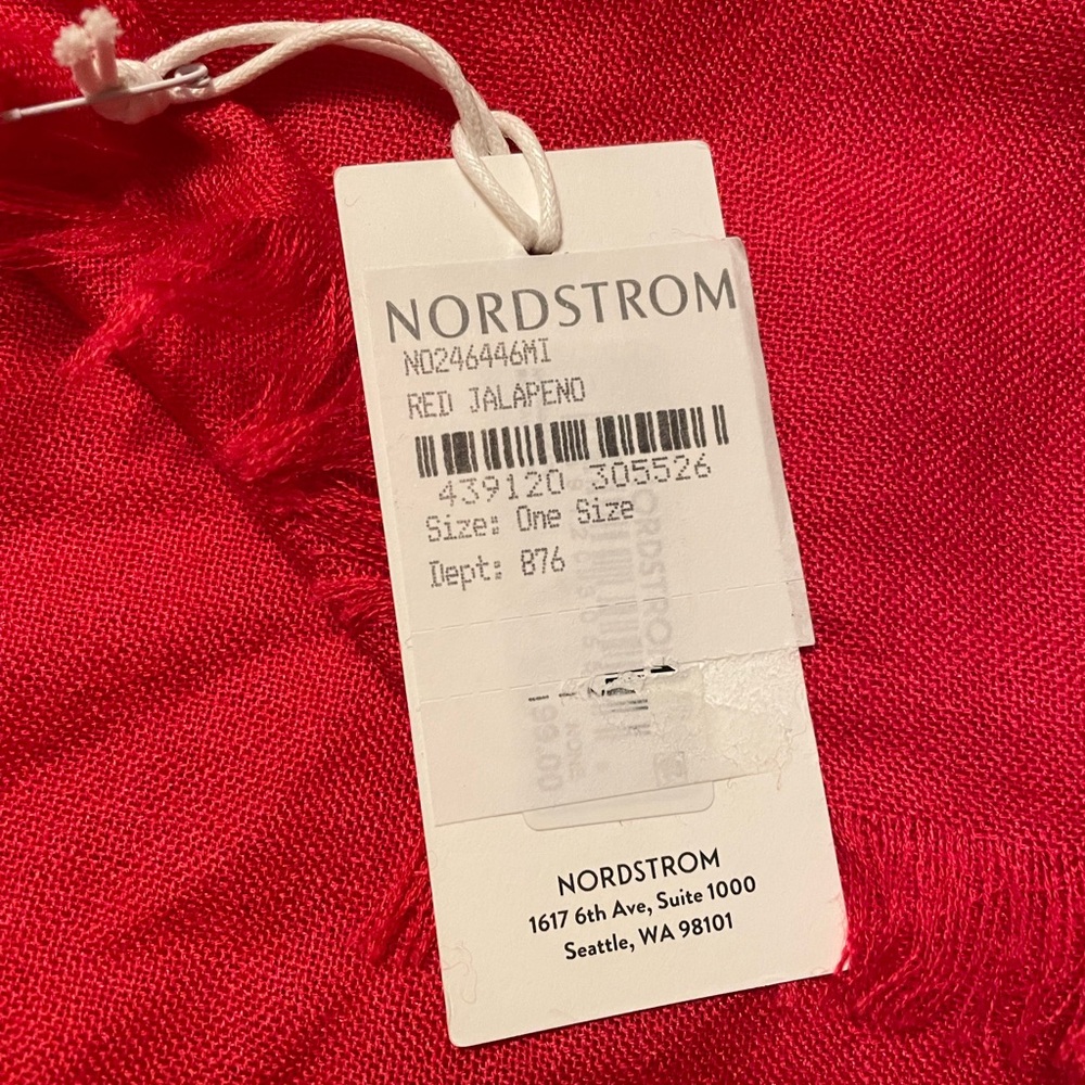 Nordstrom Cashmere & Silk Wrap,  RED JALAPENO, OS - Picture 3 of 3